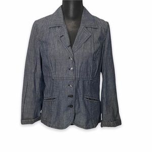 J. Jill Blazer Women's Size 12 100% Cotton Blue Fitted